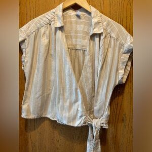 Wrap shirt. Tan with white strips